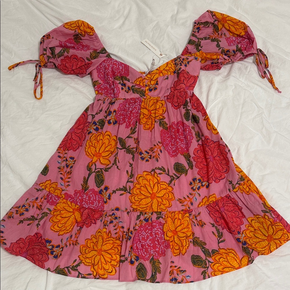 Olivaceous Pink Floral Puff Sleeve Dress